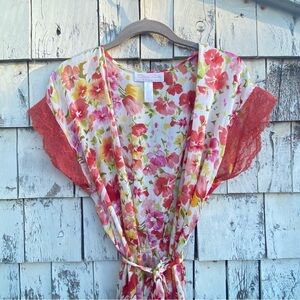 Oscar de la Renta Pink Label Floral Sleep Cover Up/Rope Sheer